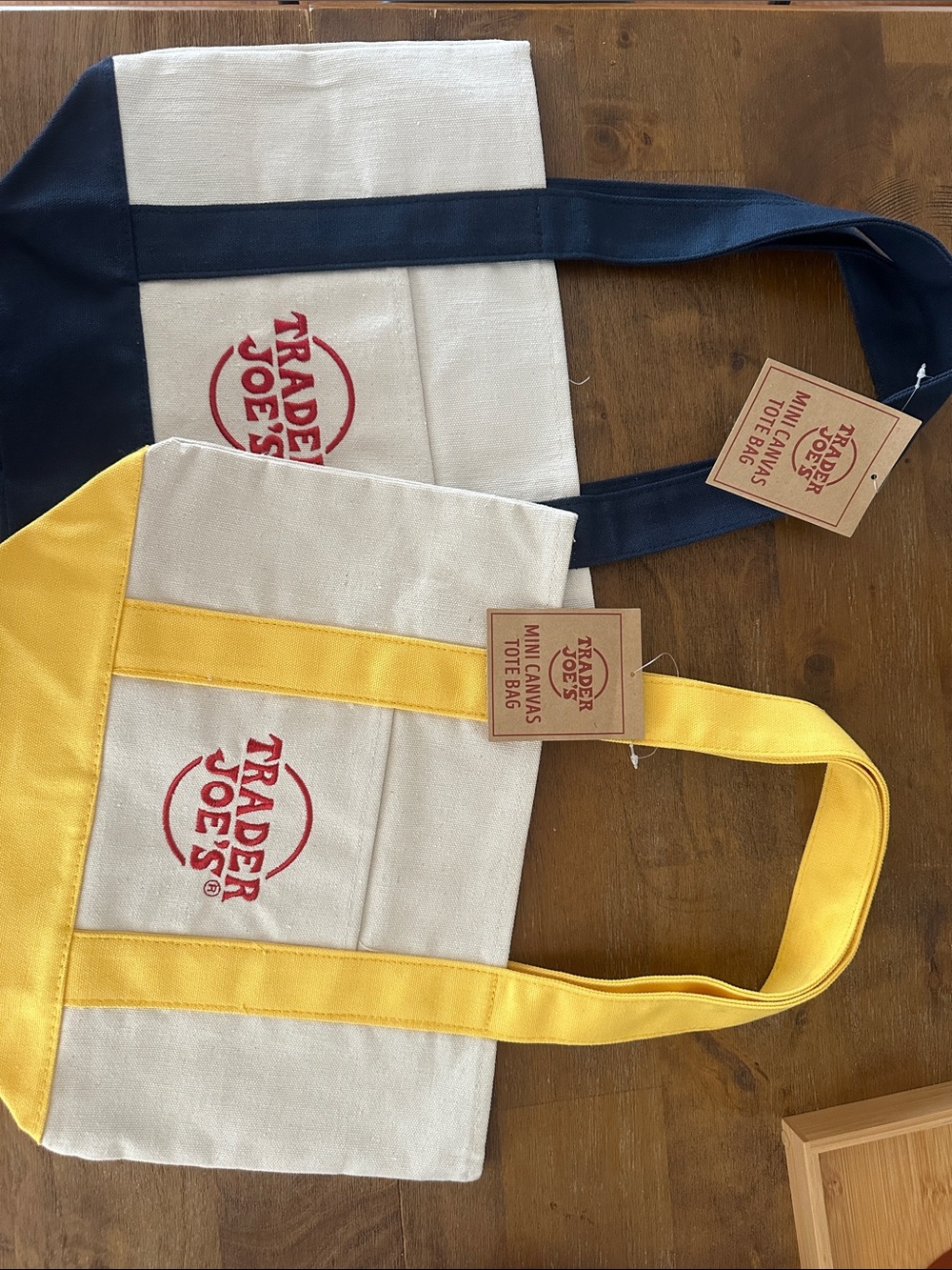 Trader Joe's mini Canvas Tote Bag - Yellow & Navy